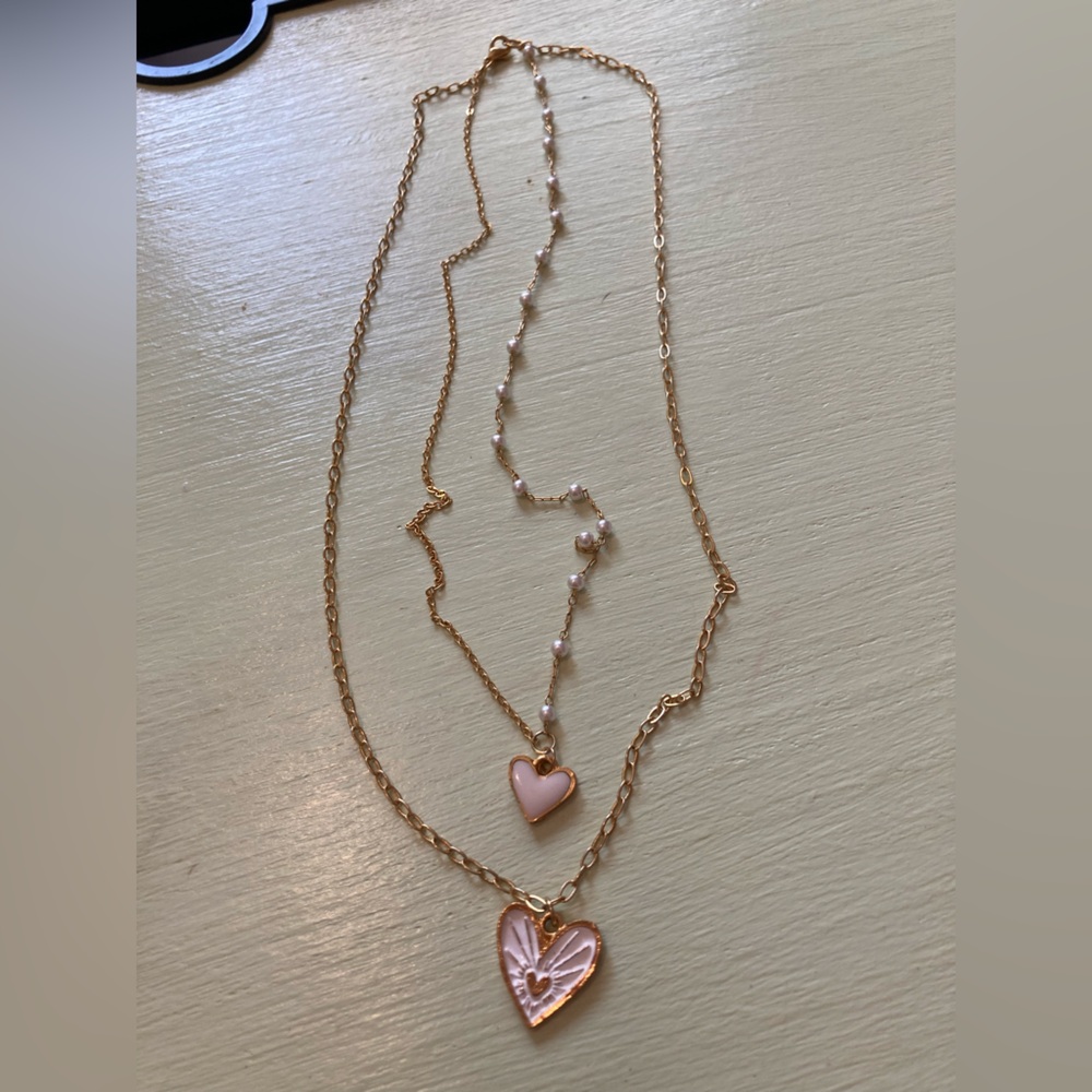Gold Layered Heart & Pearl Necklace